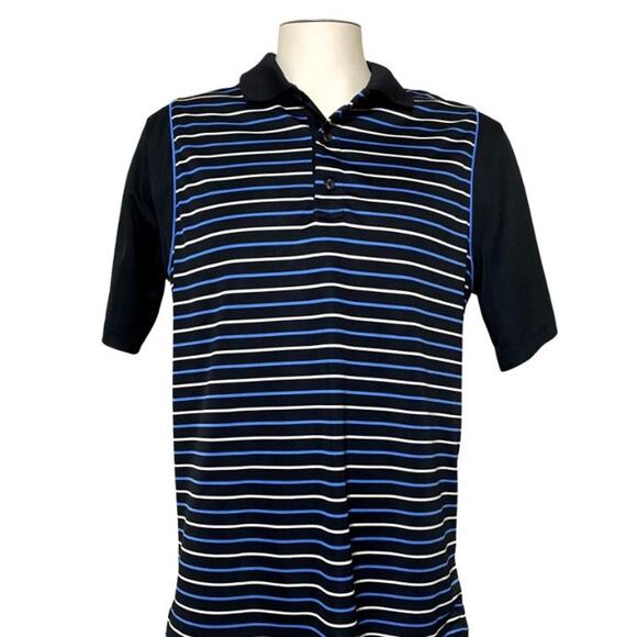 Greg Norman Shark Slim Fit Nav/y/Black Striped Men's Polo Golf Shirt Size Large - Picture 1 of 3